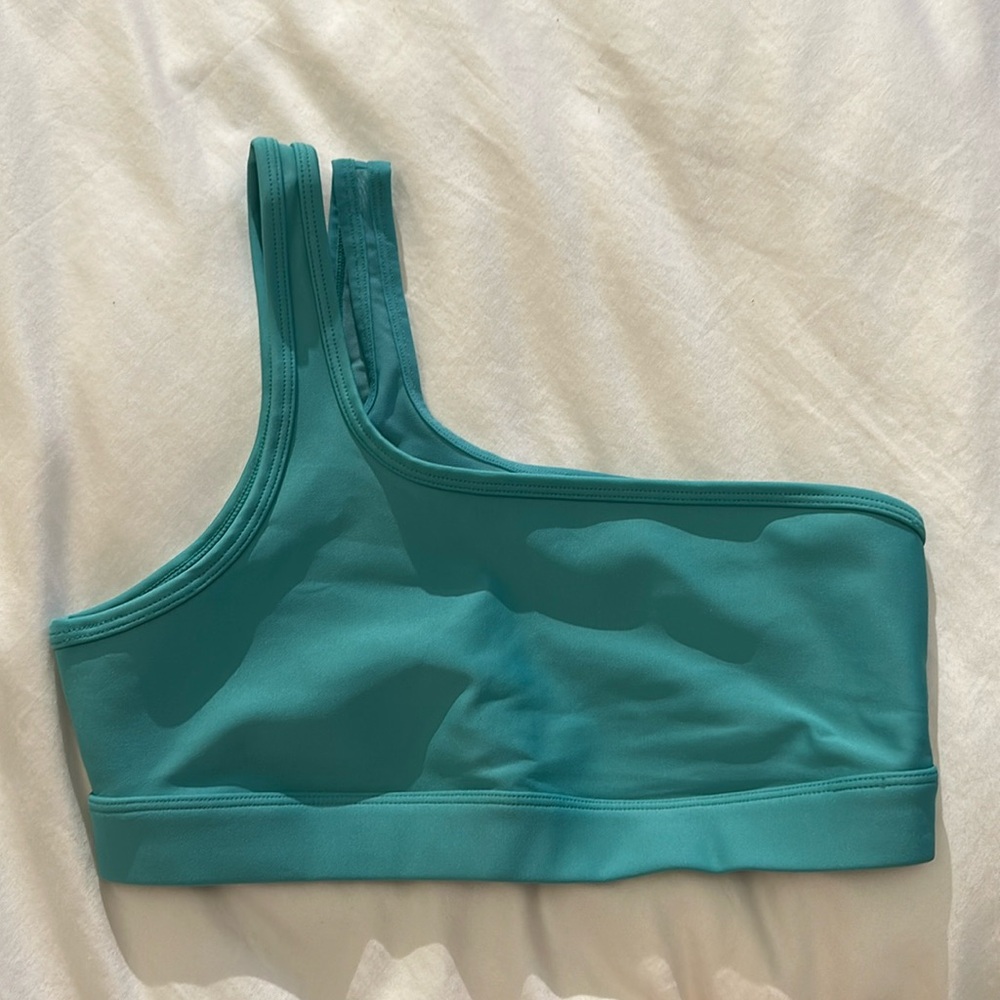 ALO ONE SHOULDER Excite Teal Green/Blue Bra